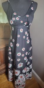 VINTAGE 70'S DAISY PRINT EMPIRE WAIST MAXI SUNDRESS